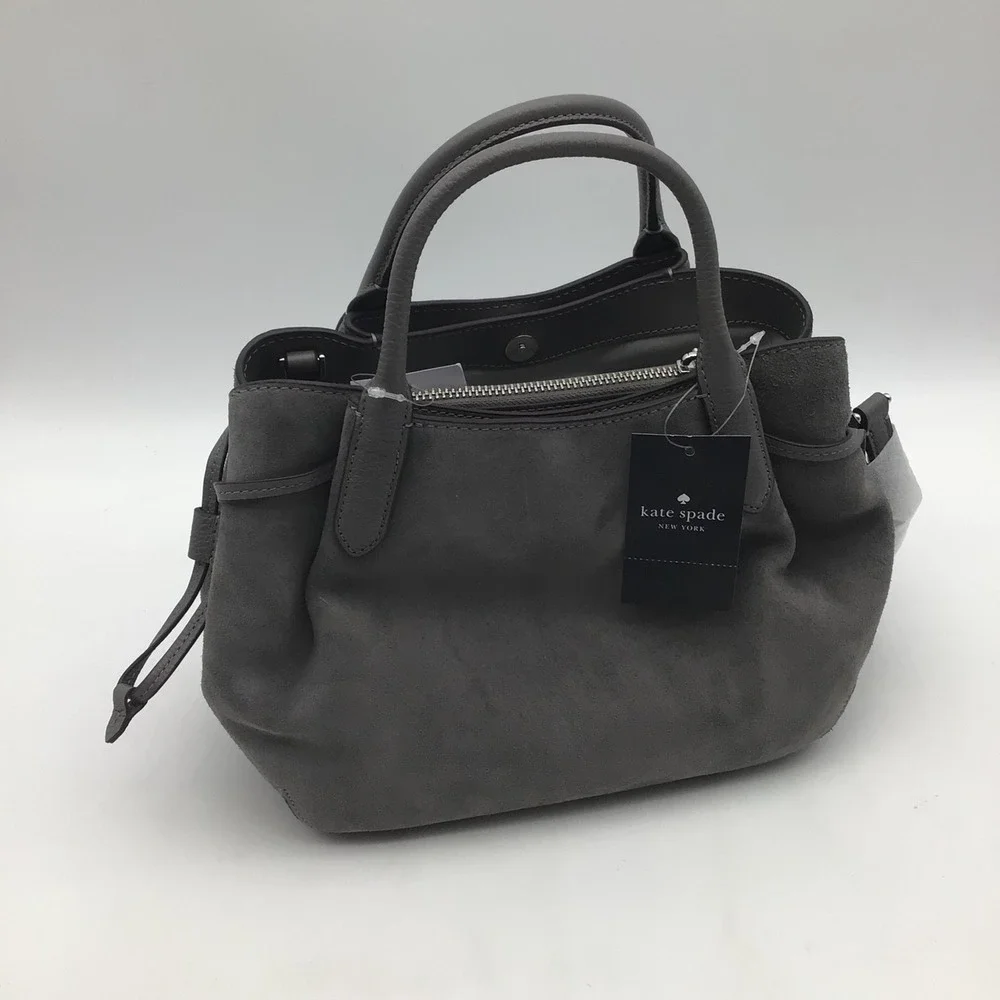Kate Spade Dumpling Suede Leather Satchel Shoulder Bag Purse Grey KM141 NWT